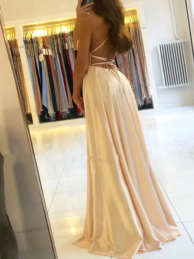 Robe longue en satin pour femme, style élégant