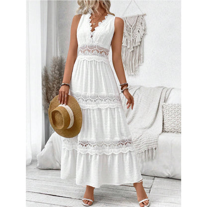 Robe élégante sans manches en dentelle, Décolleté en V raffiné