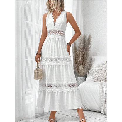 Robe élégante sans manches en dentelle, Décolleté en V raffiné
