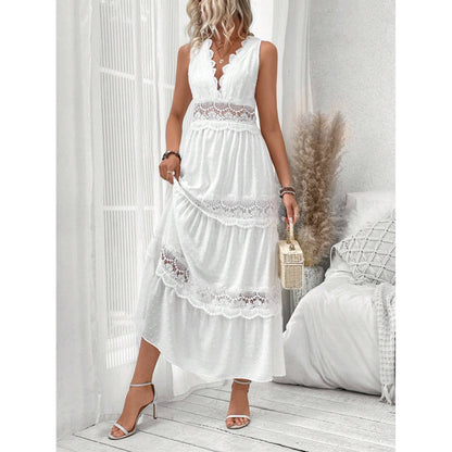 Robe élégante sans manches en dentelle, Décolleté en V raffiné