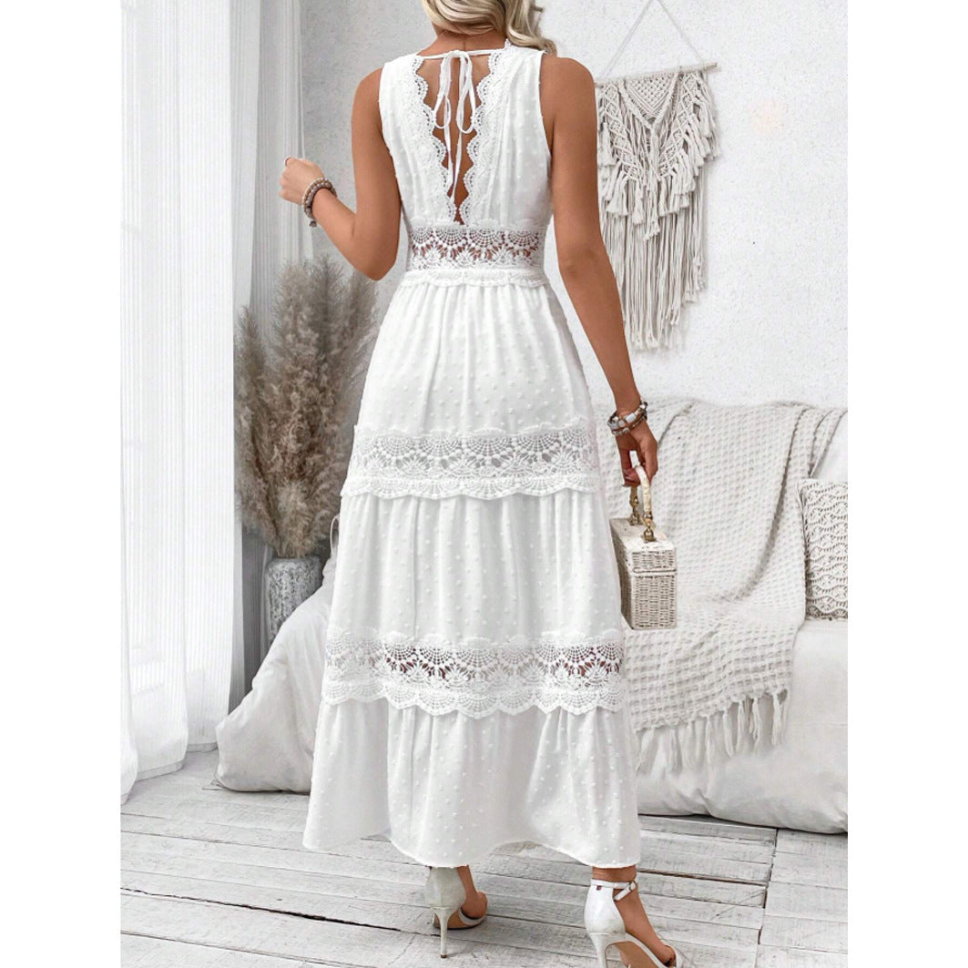 Robe élégante sans manches en dentelle, Décolleté en V raffiné