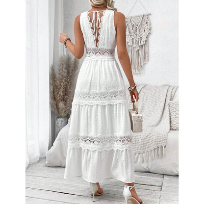 Robe élégante sans manches en dentelle, Décolleté en V raffiné