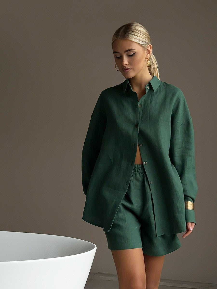 Ensemble Décontracté Femme. Chemise Longue et Short