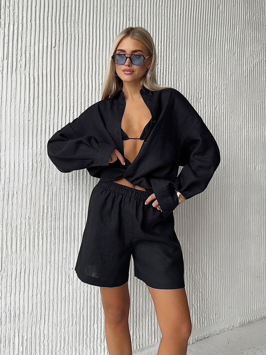 Ensemble Décontracté Femme. Chemise Longue et Short