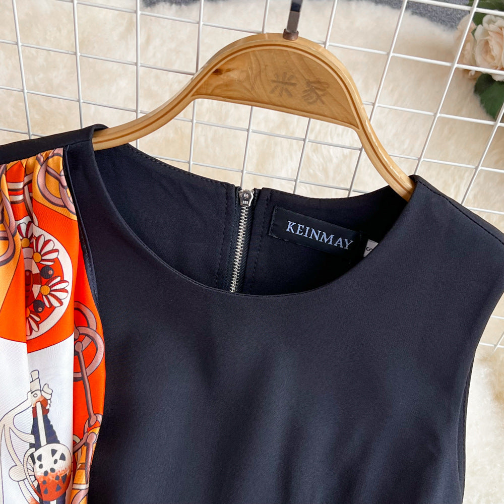 Robe Chic Rétro à Col Rond et Coupe Amincissante