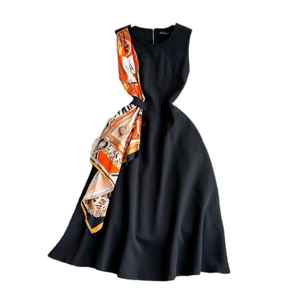 Robe Chic Rétro à Col Rond et Coupe Amincissante