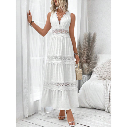 Robe élégante sans manches en dentelle, Décolleté en V raffiné