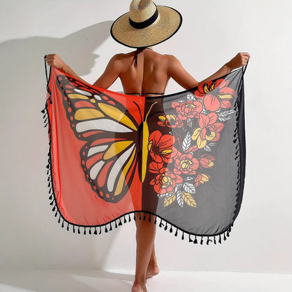 Voile de Plage à Imprimé Papillon. Élégance & Protection UV