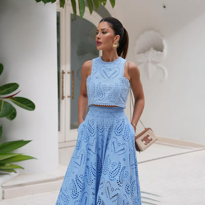 Robe d’été sans manches en dentelle élégante