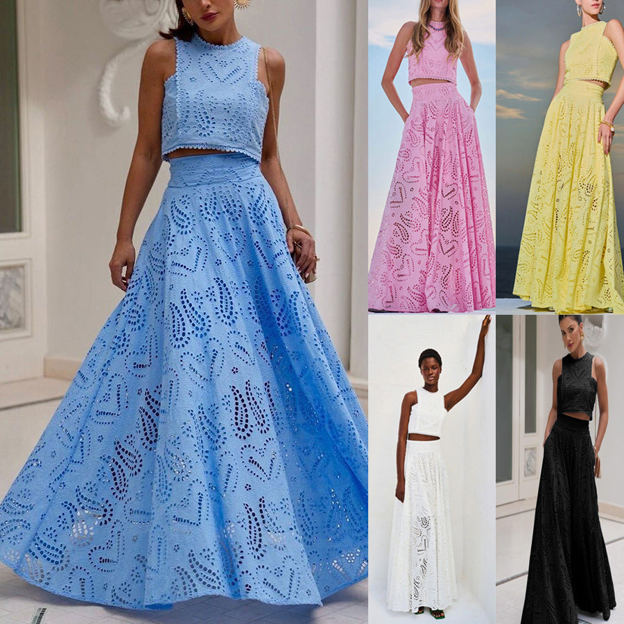 Robe d’été sans manches en dentelle élégante