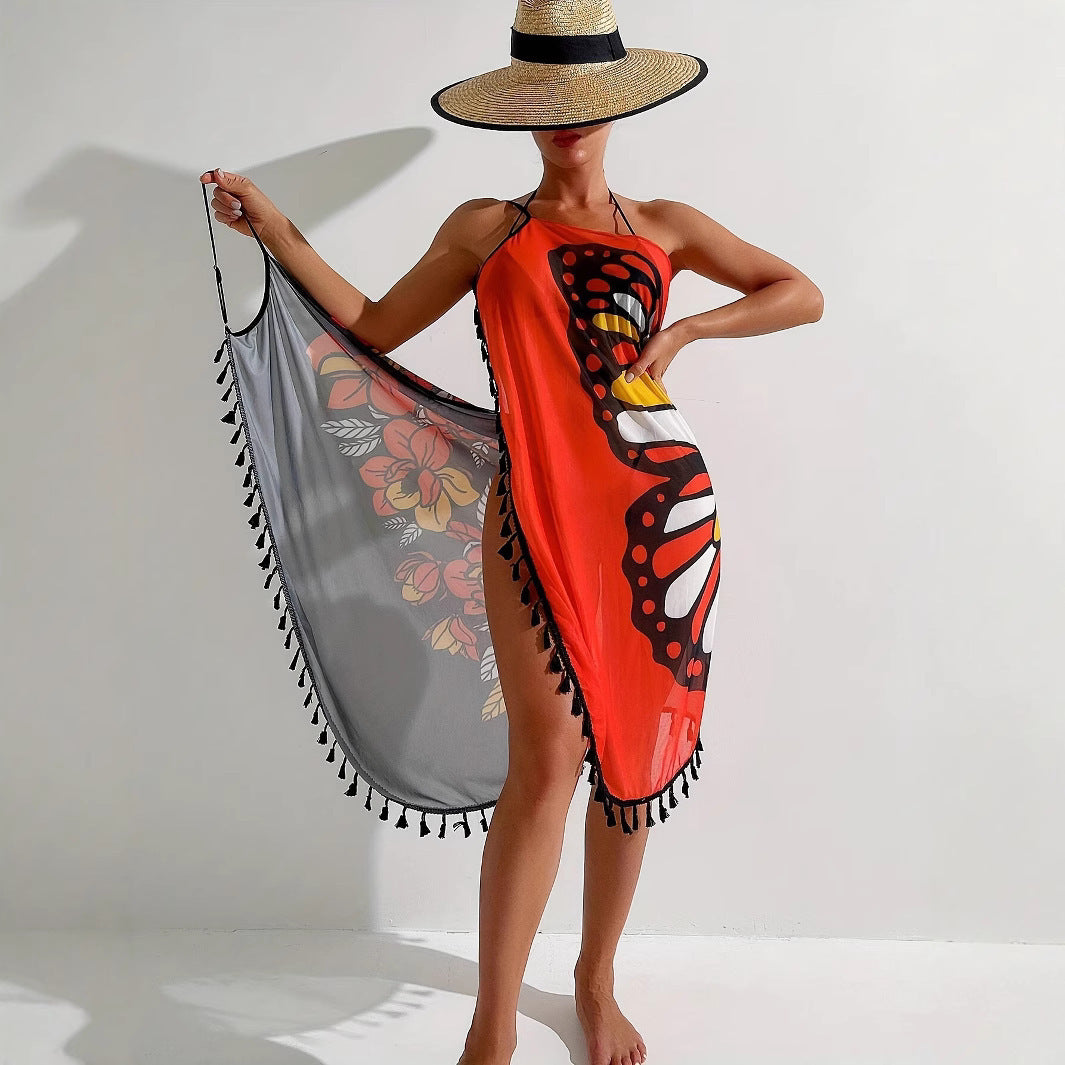 Voile de Plage à Imprimé Papillon. Élégance & Protection UV