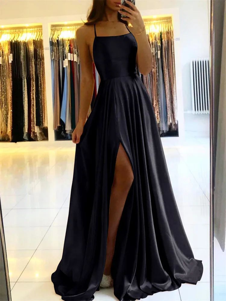 Robe longue en satin pour femme, style élégant