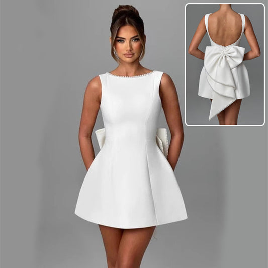 Robe Évasée d’Été Sans Manches avec Nœud et Perles