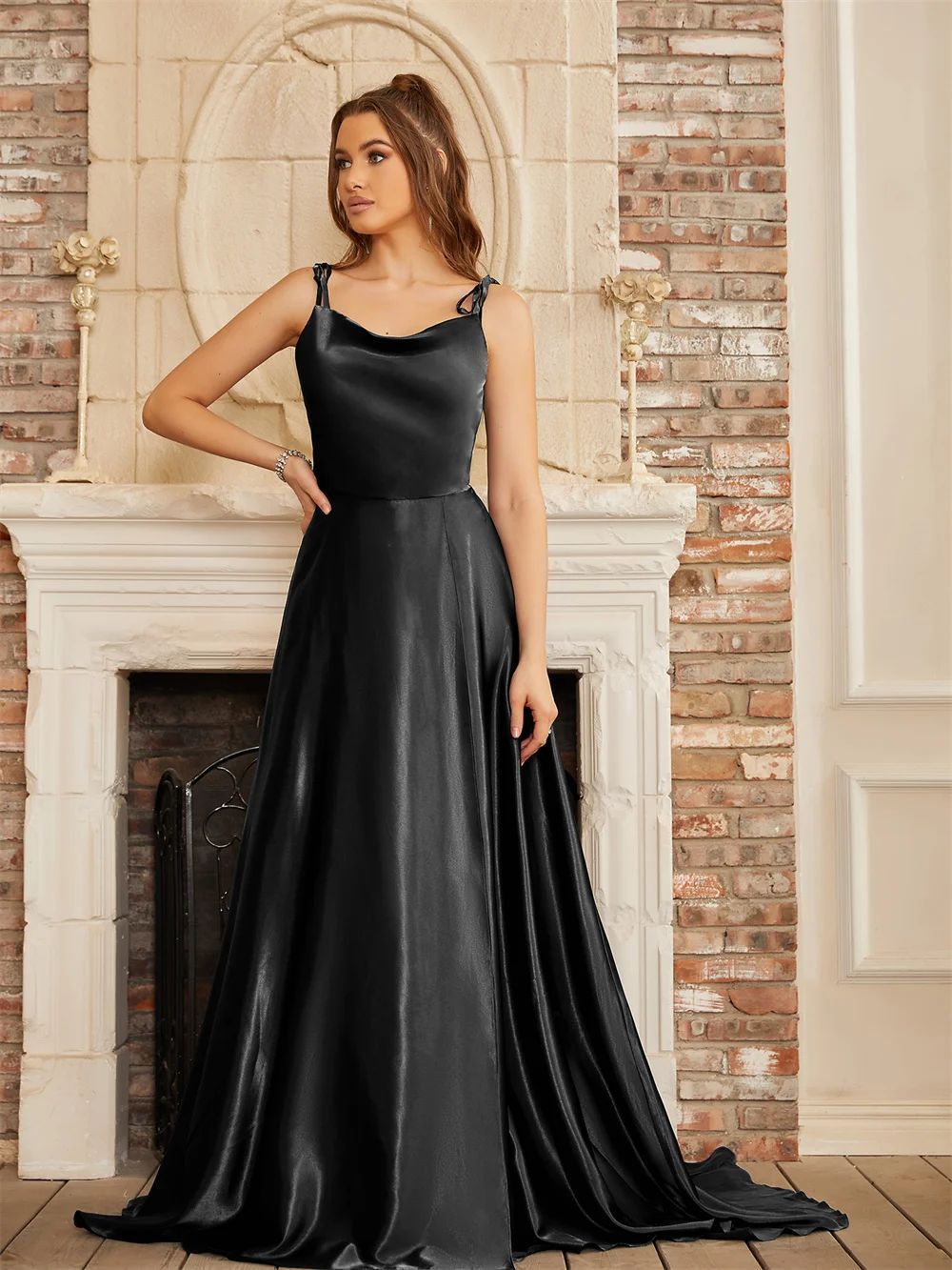 Robe longue en satin pour femme, style élégant